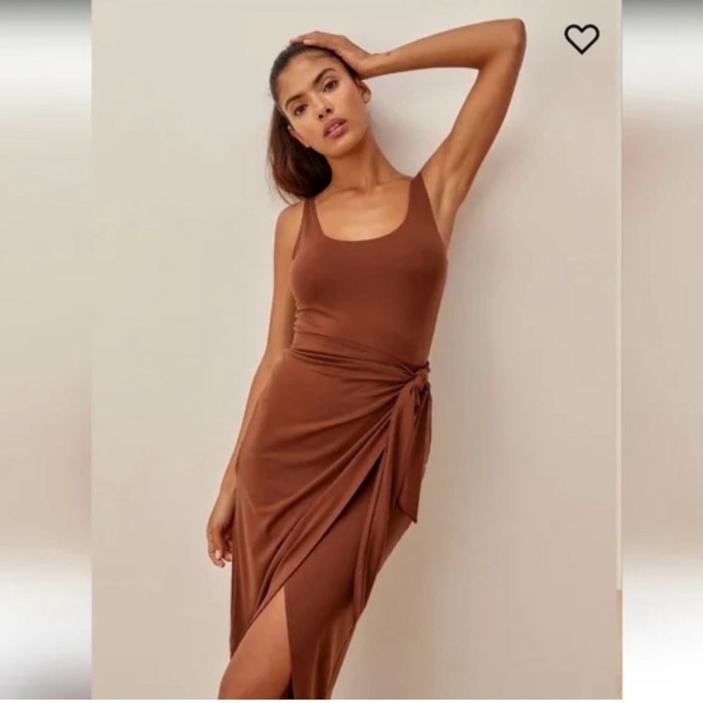 REFORMATION Dress Kaila Wrap Skirt Tank Knit Bodycon Brown Chestnut Sz L